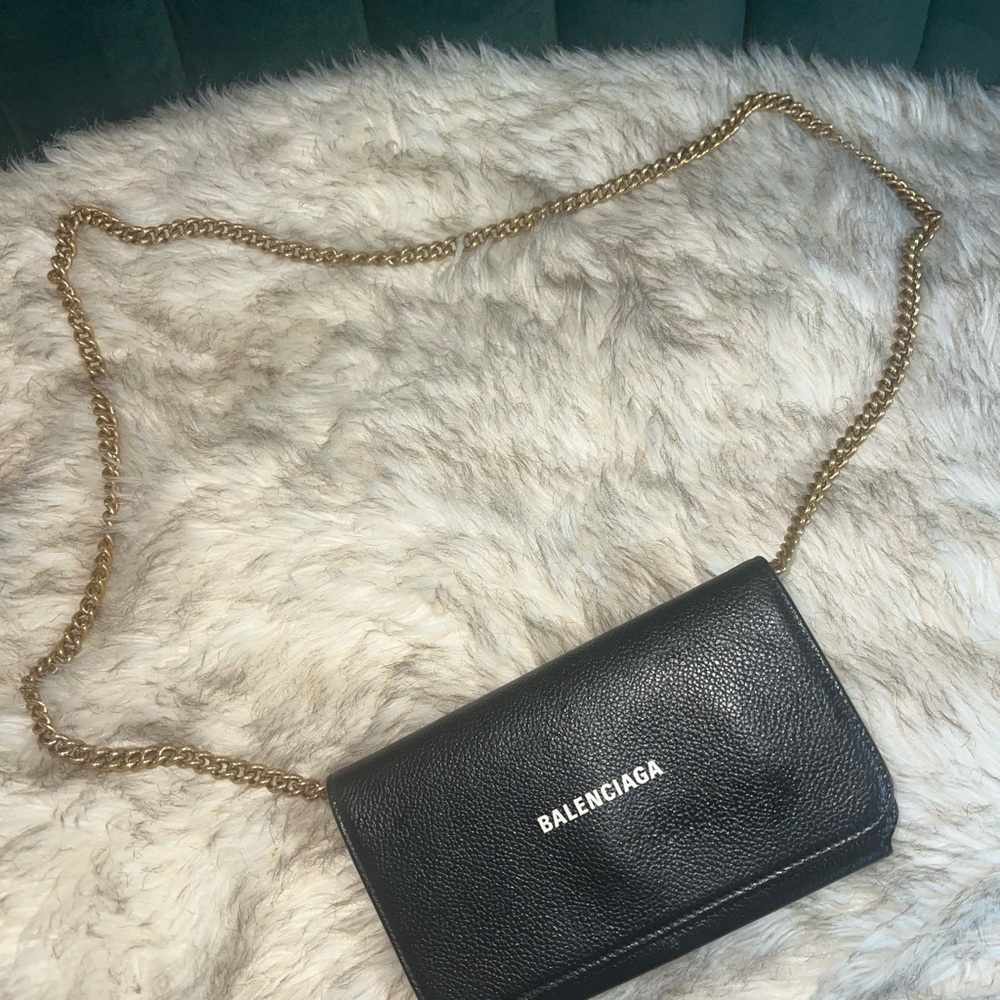 Authentic Balenciaga Black Crossbody with Gold Chain